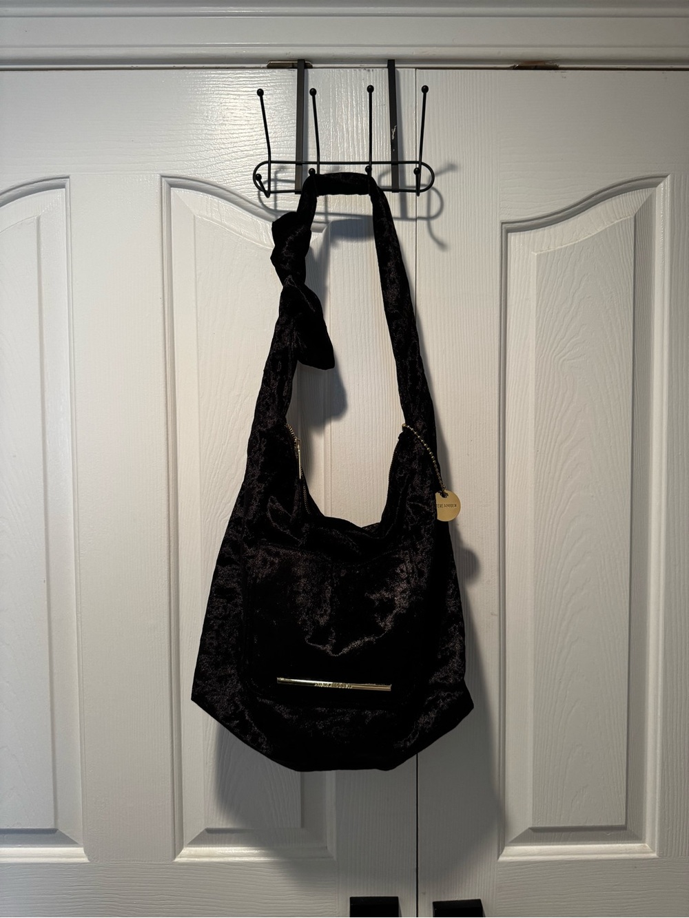 Steve Madden Believer Black Crushed Velvet Hobo Bag Y2K
